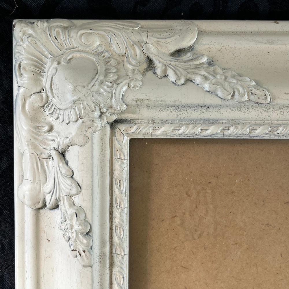 Vtg Picture Frame Ornate White Crackle 14.5x17.5" Shabby Chic Wall Decor Baroque - Picture 9 of 9